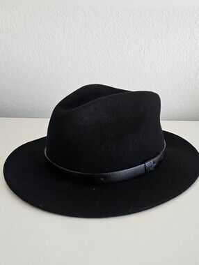 Brixton | Messer Fedora Black Unisex Large 7 1/2 60cm Tear Drop Crown Stiff Brim